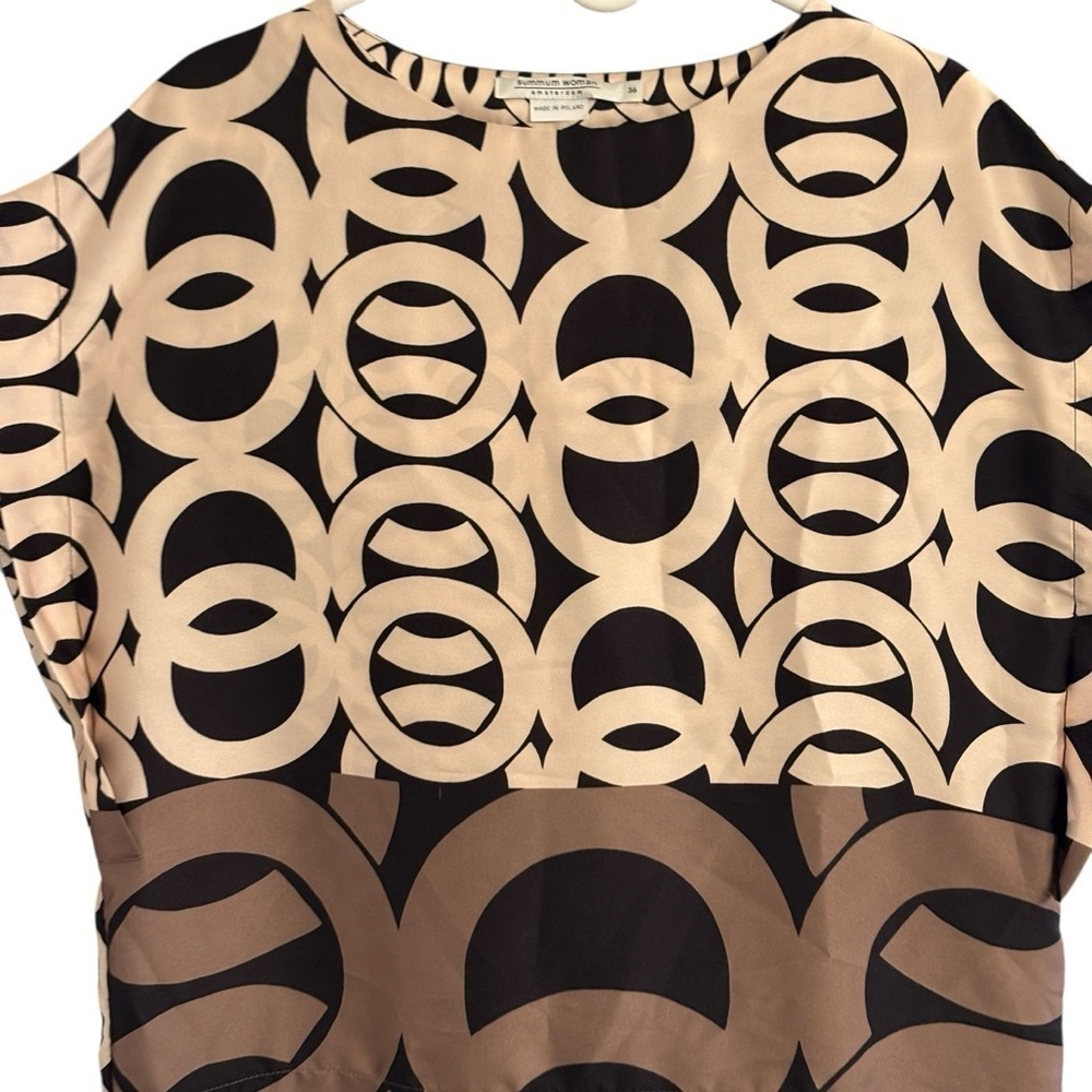 summum Woman Amsterdam Poland Top Blouse Size 36 Medium Tan Black Brown - Picture 4 of 9